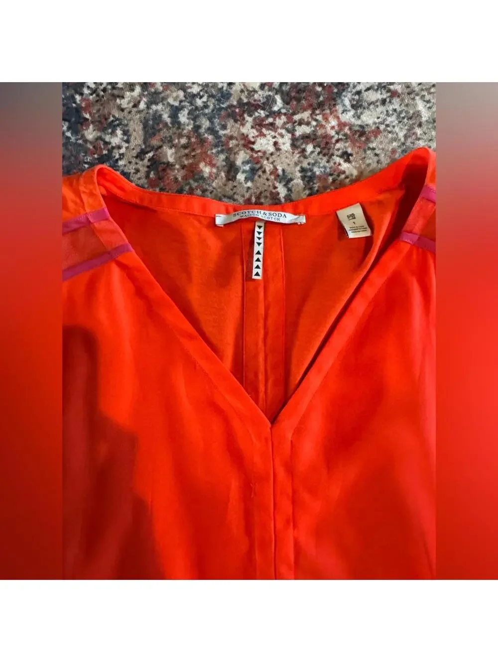 Scotch & Soda Orange Sleeveless V Neck Shift Dress Sz 1/ US 4